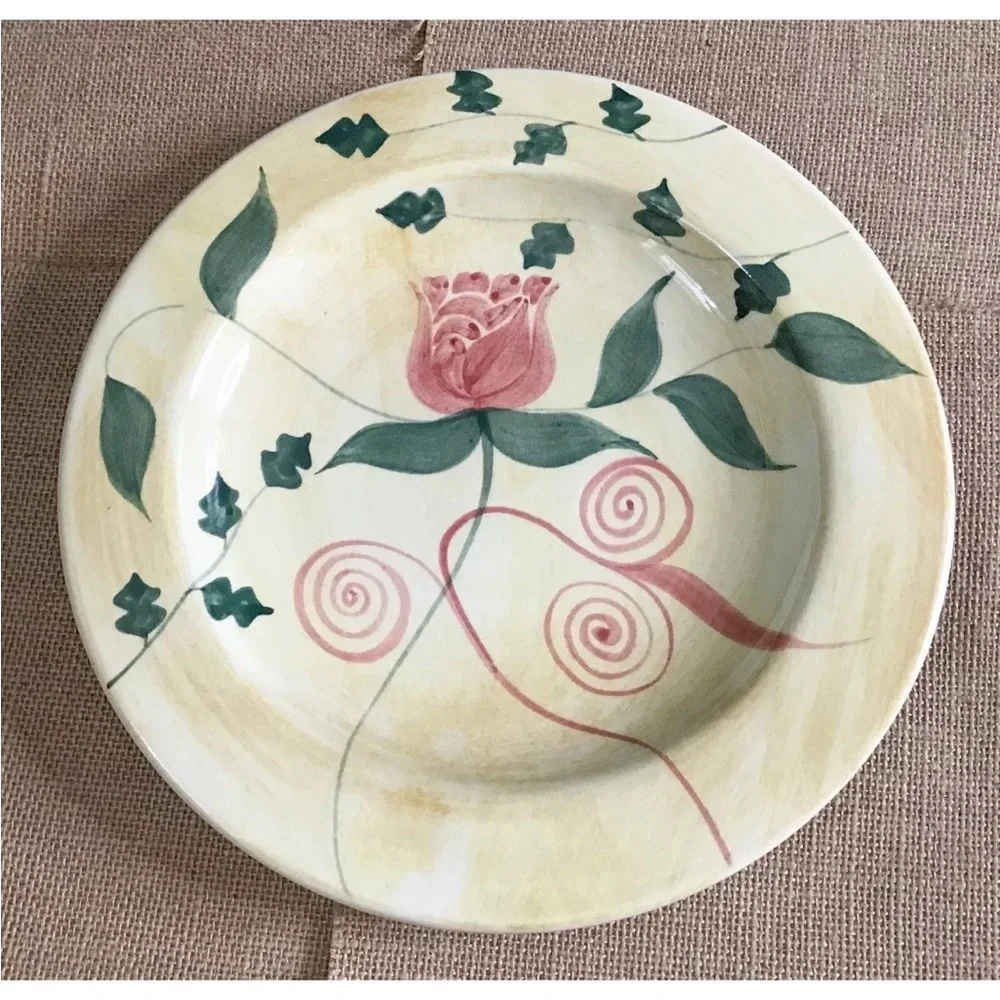 Los Angeles Pottery Laurie Gates Rose Deep Dish Plate Set Cottage Core Vintage
